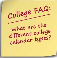 Post-it note asking What are the different college calendar types?