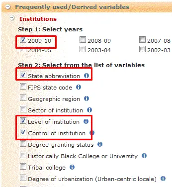 Frequently used variables menu