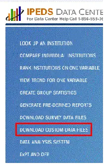 Ipeds state data center menu