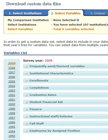 Select variables for display