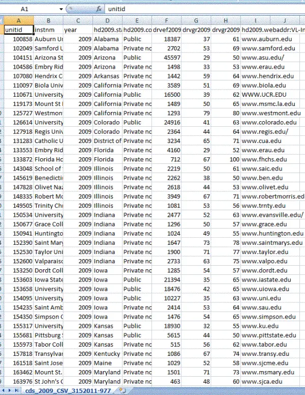 Data in the Excel file