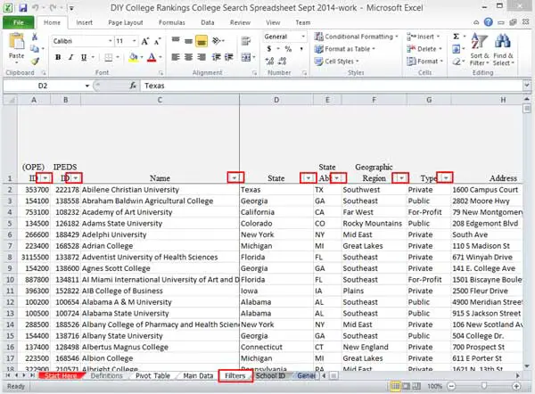 Excel turning on filters