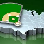 baseball field on map representing college baseball teams by state