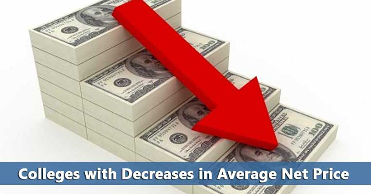 steps of money with down arrow representing colleges with decreases in average net price