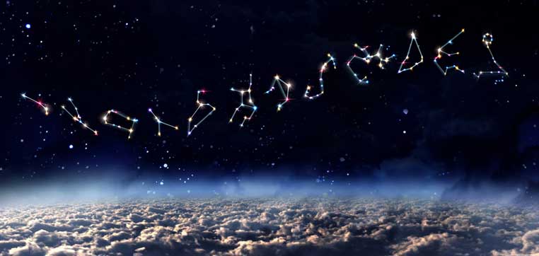 Night sky with visible constellations and stars above a layer of clouds, like a celestial horoscope guiding your path through college admissions.