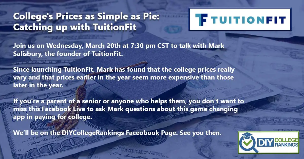 Join us for an informative FB Live event with Mark Salisbury, founder of TuitionFit, on March 20th at 7:30 pm CST. He will be discussing how college prices have varied significantly over the past year. Don't miss this insightful conversation!